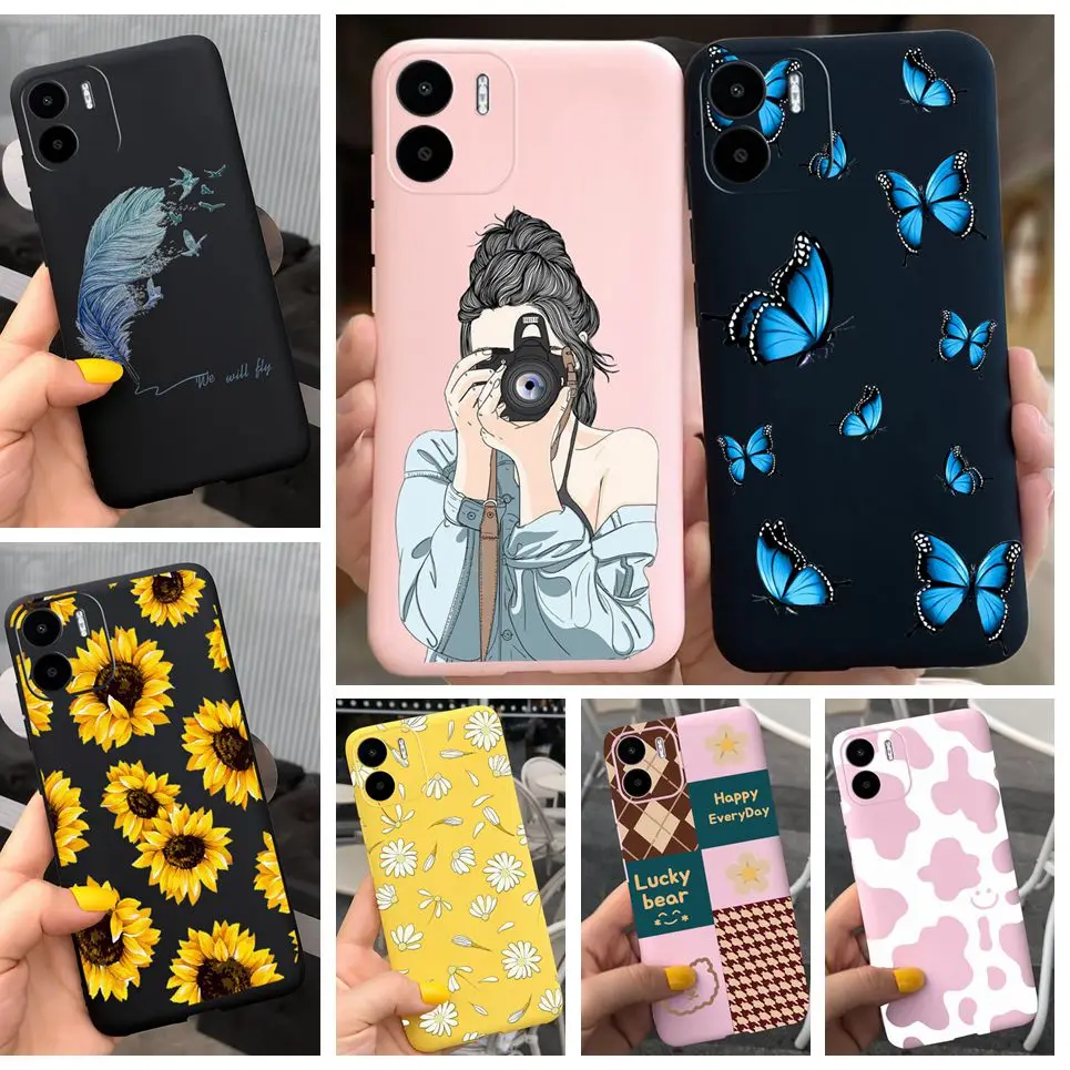 Für Abdeckung Xiaomi Redmi A2 2023 Fall Weiche Silikon Zurück Abdeckung Telefon Fällen für Redmi A2 RedmiA2 EINE 2 Coque capa Feder Sonnenblumen
