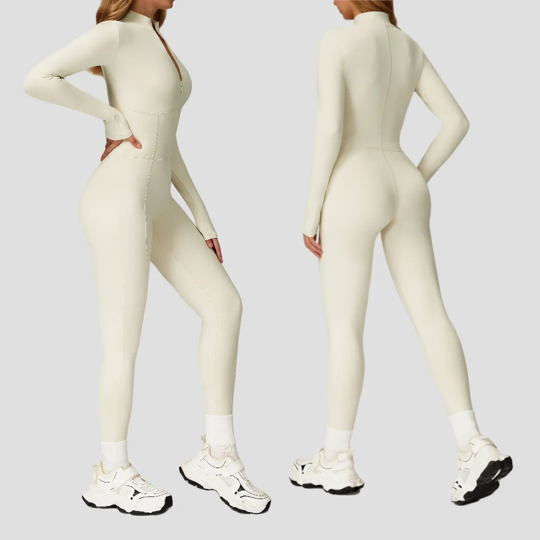 

Yoga Bodysuit Sports Fitness Peach Hip Zipper Pants Long Sleeve One-piece Outdoor Running Casual Workout Clothes Gym Jumpsuit
