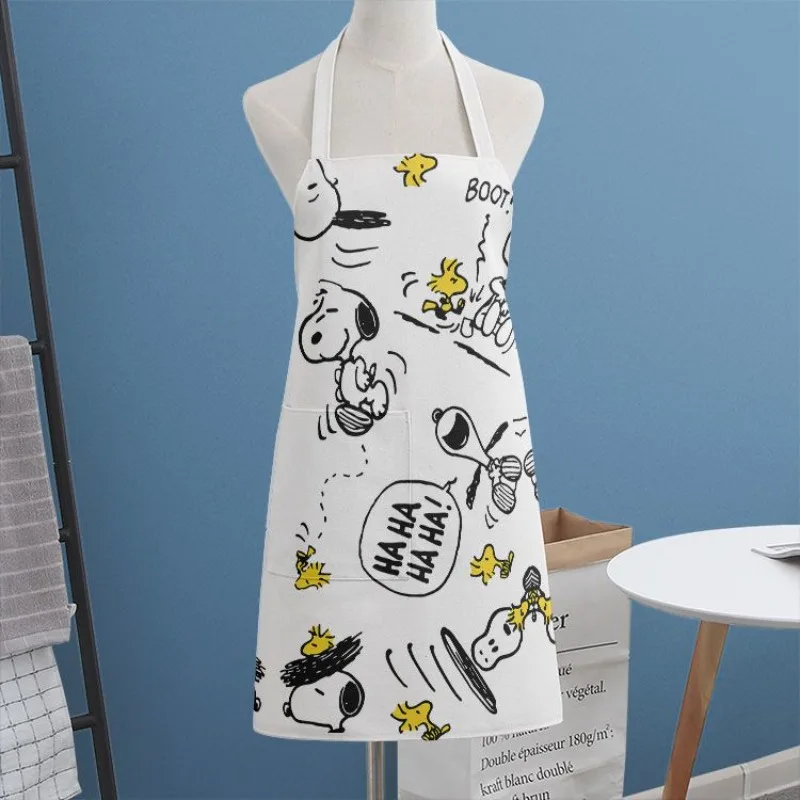 Cartoon Snoopy Home Kitchen Apron Women's Hanging Neck Waterproof Oil-proof Cooking Apron Men's Stain-resistant Sleeveless Apron