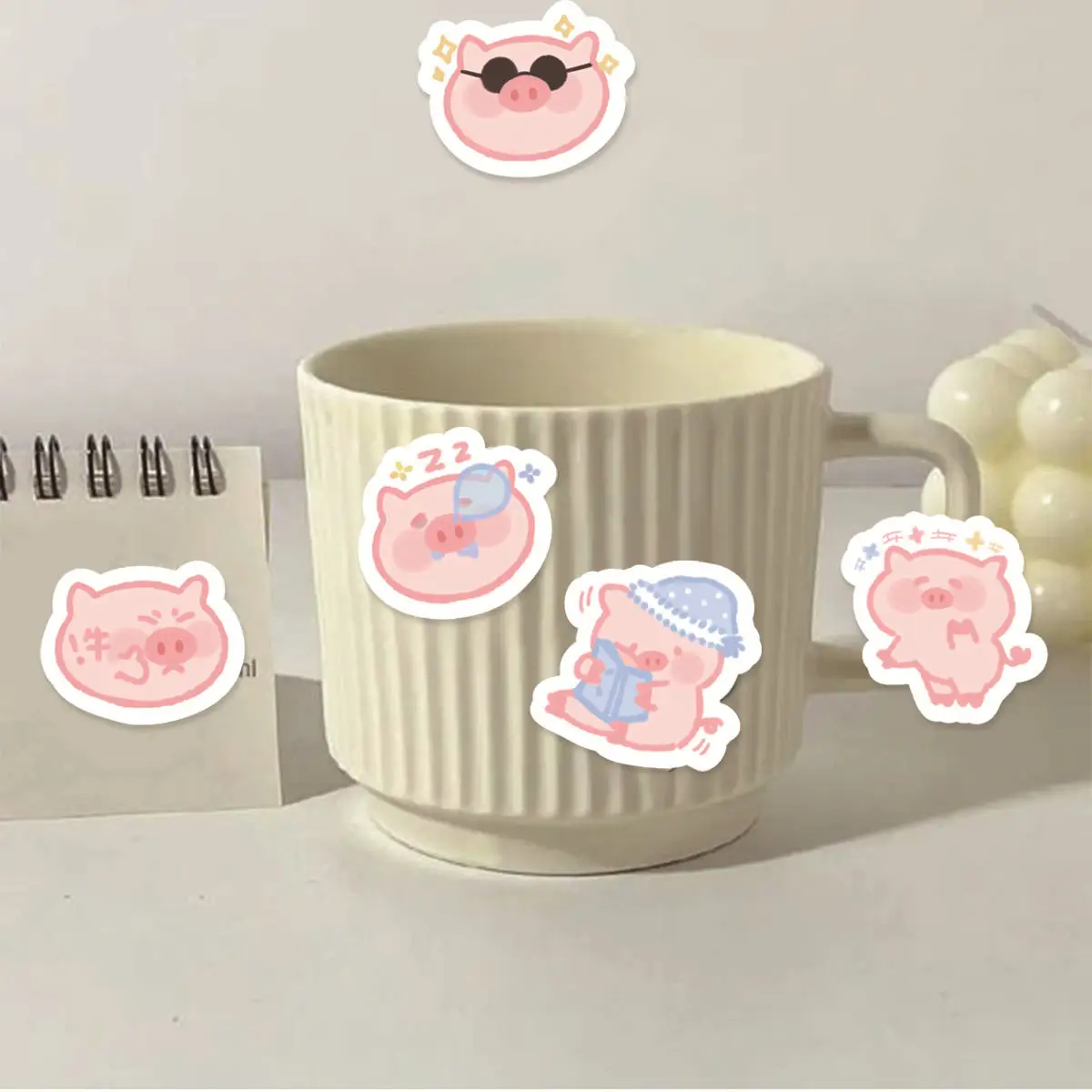 Etori Life 40 PCS PVC Cartoon Cute Animal Pink Lazy Pig Student DIY Laptops,Cups,Scrapbooks,Stationery Decoration Stickers
