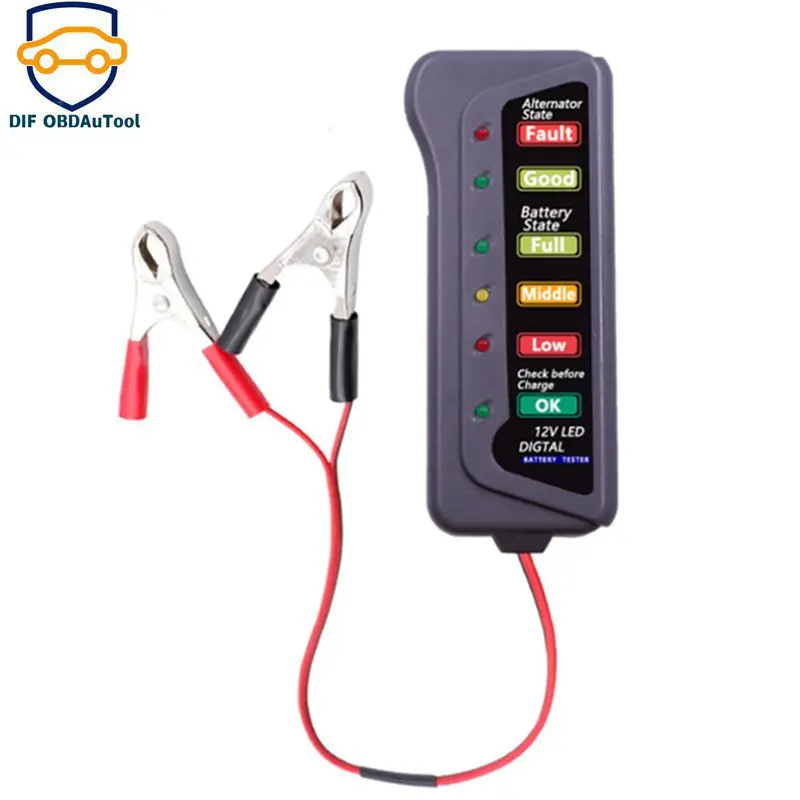 12V Battery Tester Digital Alternator Tester 6 LED For Lights Detect Display Auto Diagnostic Tool For Car Motorcycle