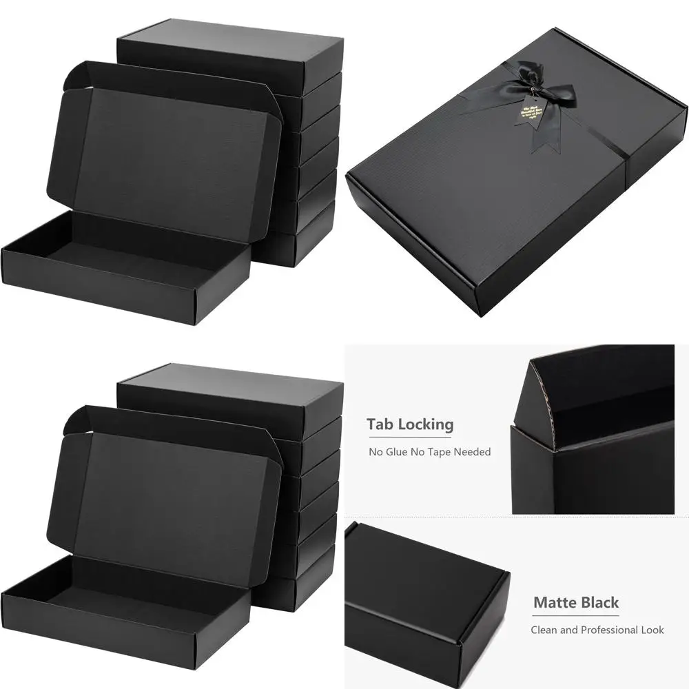 

Набор из 18 черных картонных почтовых коробок 17x11x3 дюйма для отправки, для малого бизнеса, одежды и подарков