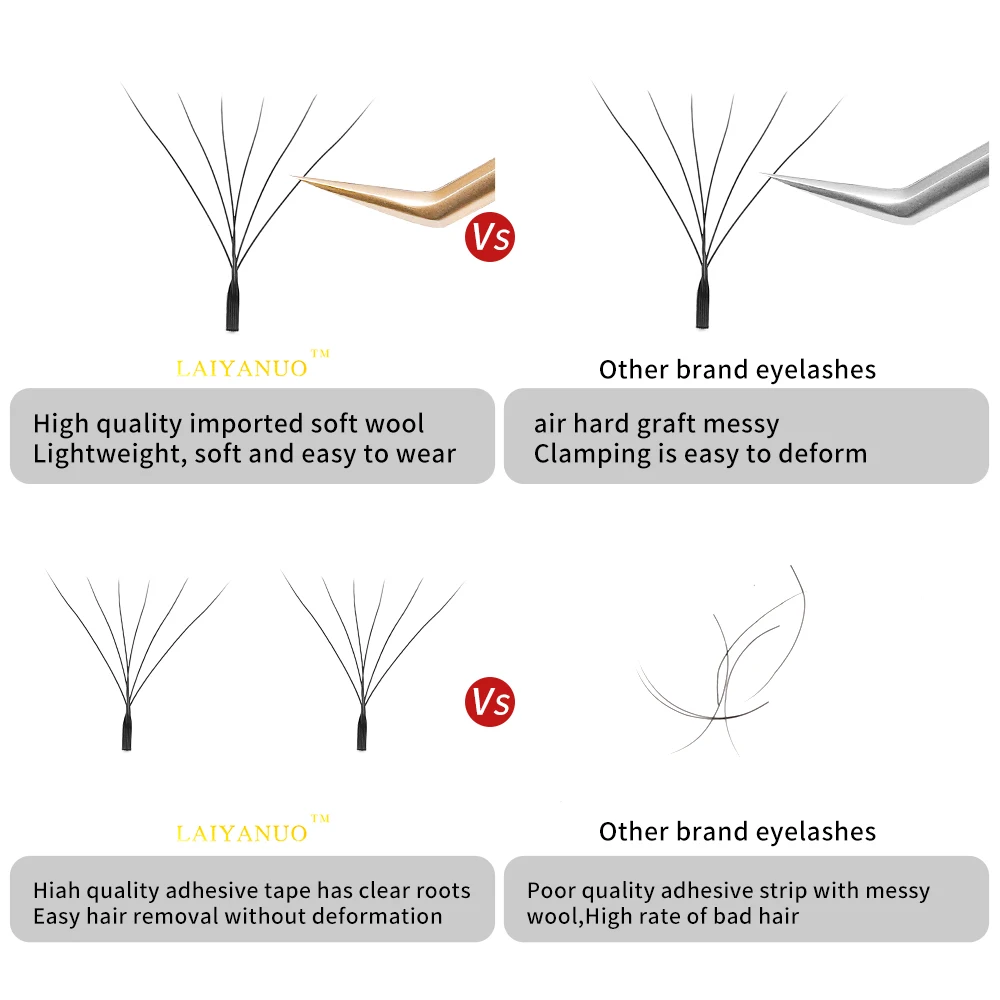 LAIYANUO-extensiones de pestañas con forma de W 6D, abanicos prefabricados de floración automática, luz suave Natural, pestañas de alto Idividual