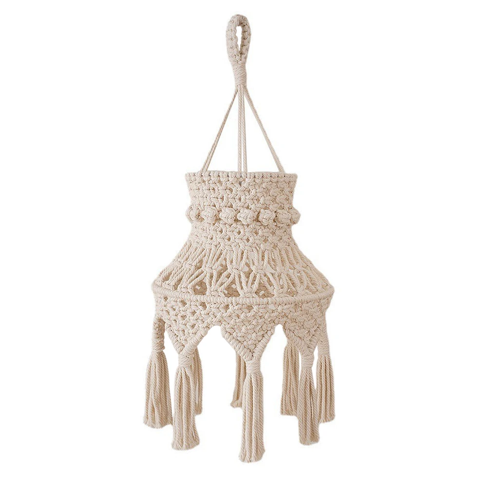 Macrame Lamp Shade Boho Hanging Pendant Light Cover, Chandelier Shade for Bedroom Living Room Nursery Dorm Home Decor