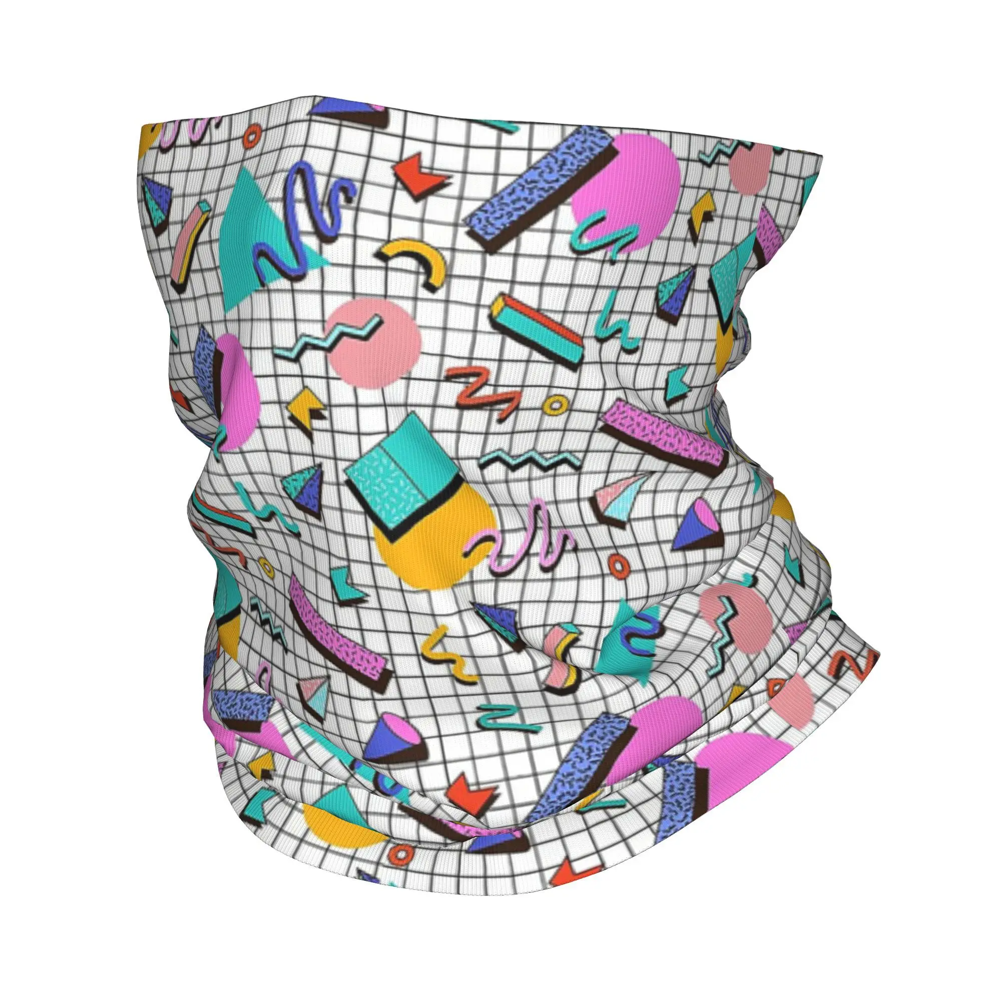 Funky 80S Eighties Memphis Pola Desain Bandana Penutup Leher Syal Wajah Cetak Balaclava Mendaki Memancing Uniseks Dewasa Bernapas