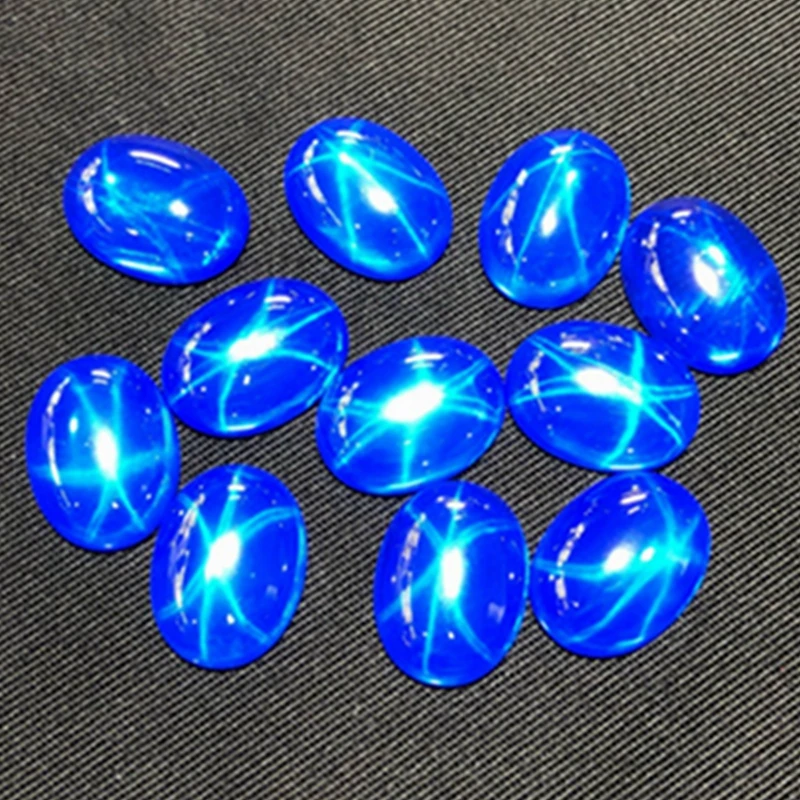 Large Star Blue Sapphire Corundum Oval 13x18mm Cabochon Smooth Polished Surface Cabochon Flat Back Gemstones For Jewelry Making