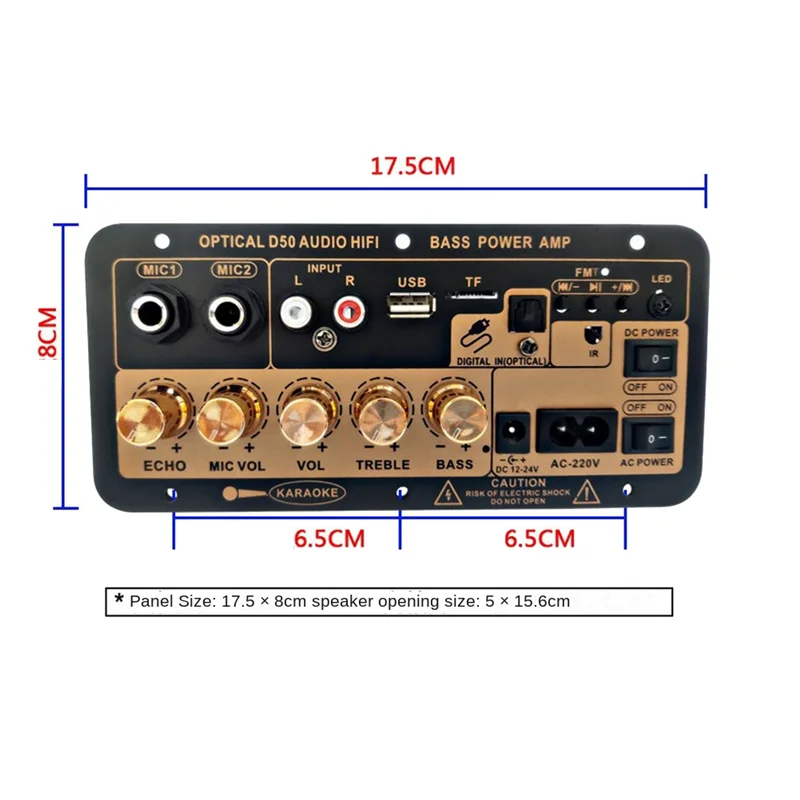 D50 Amplifier Board with Optical Audio Bluetooth AMP USB FM Radio TF Player DIY Audio Subwoofer for Home Car-EU Plug NND