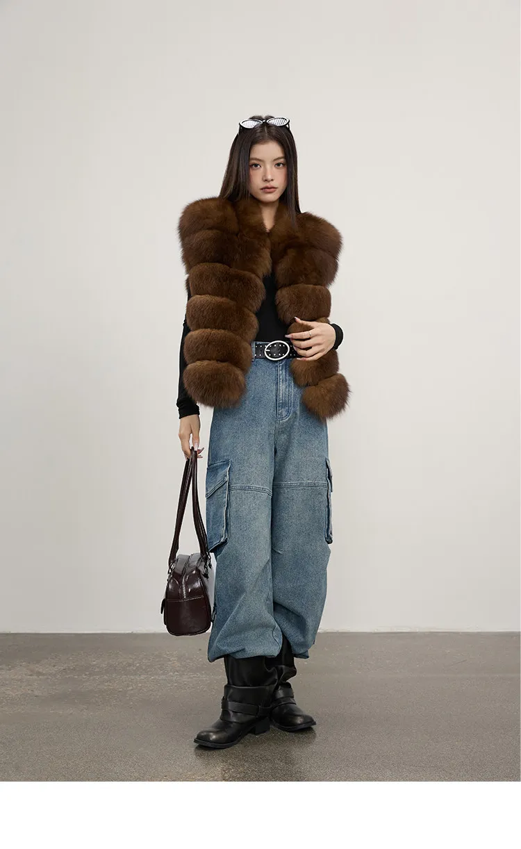 Modische Herbst-Frauen-Fellmäntel aus Kunstfell, Outdoor-Damen-Jacken ohne Ärmel, flauschig, dick, warm, Winter-Oberbekleidung, Damen-Streetwear – Detail 12