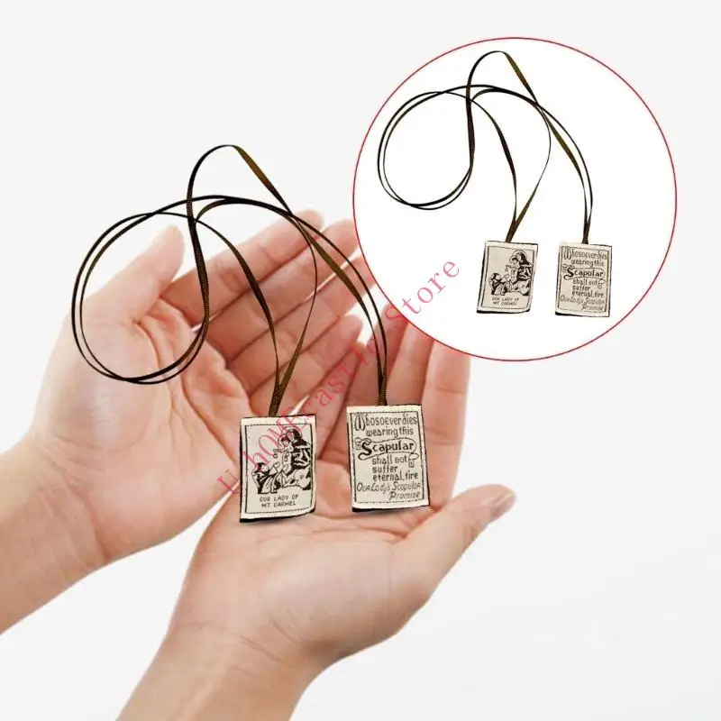 63HF Embroidered Catholic Scapular Brown Scapular Of Our Lady Of Mount Devotional Garment Catholic Necklace for Women