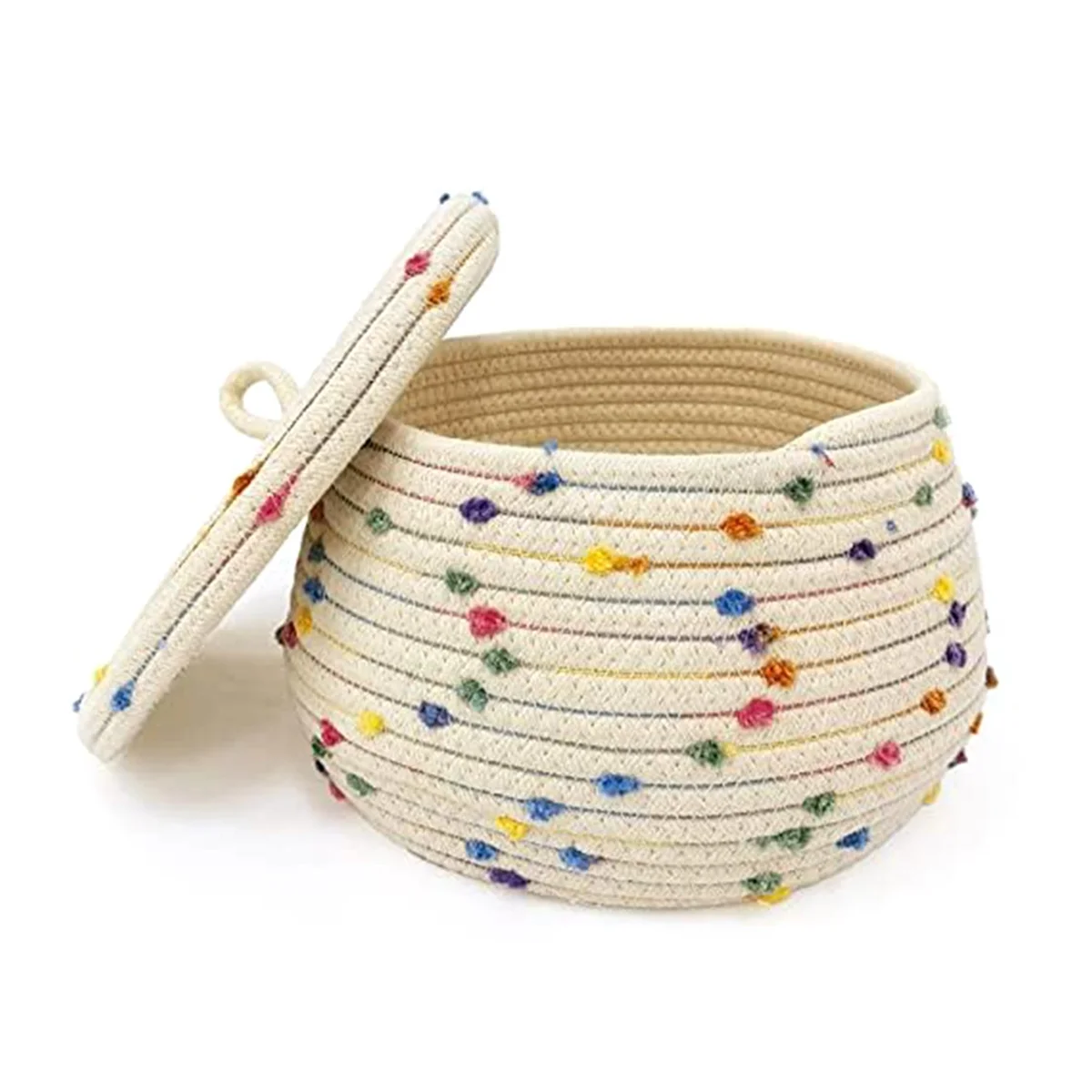 Small Rope Basket with Lid,Small Round Woven Storage Basket with Lid for Organizing, Small Decorative Toy Basket