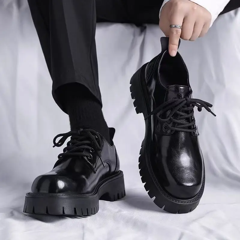 

Shoes for Men High Quality Trend Platform Leather Shoes British Round Head Casual Derby Shoes Black Mens Shoes Zapatillas Hombre