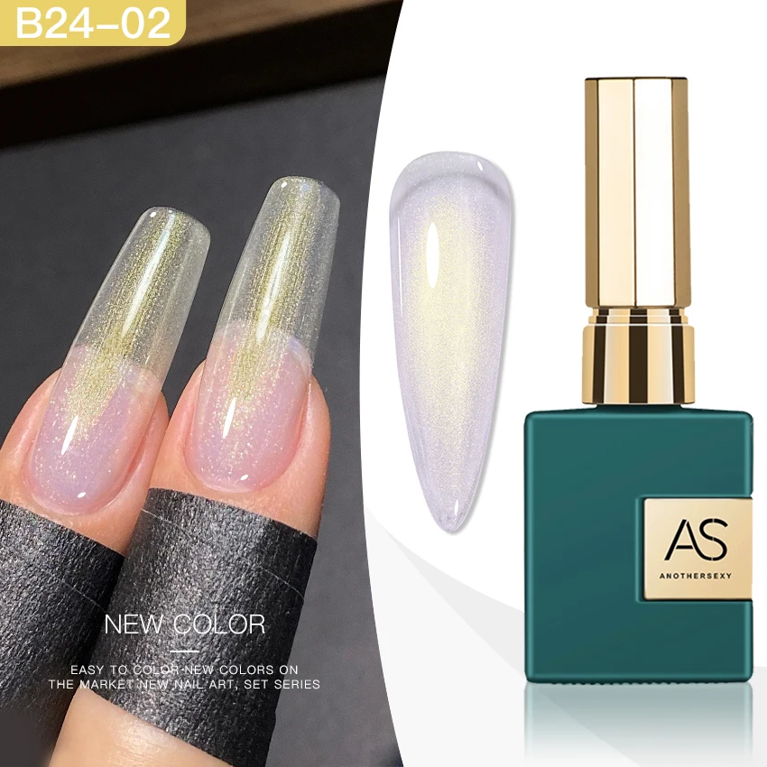 AS 15ml Aurora Glitter Nail Gel Polish Blue Purple Sparking Gel Nail Art Semi Permanent UV Gel 2 In 1 Function Top Coat