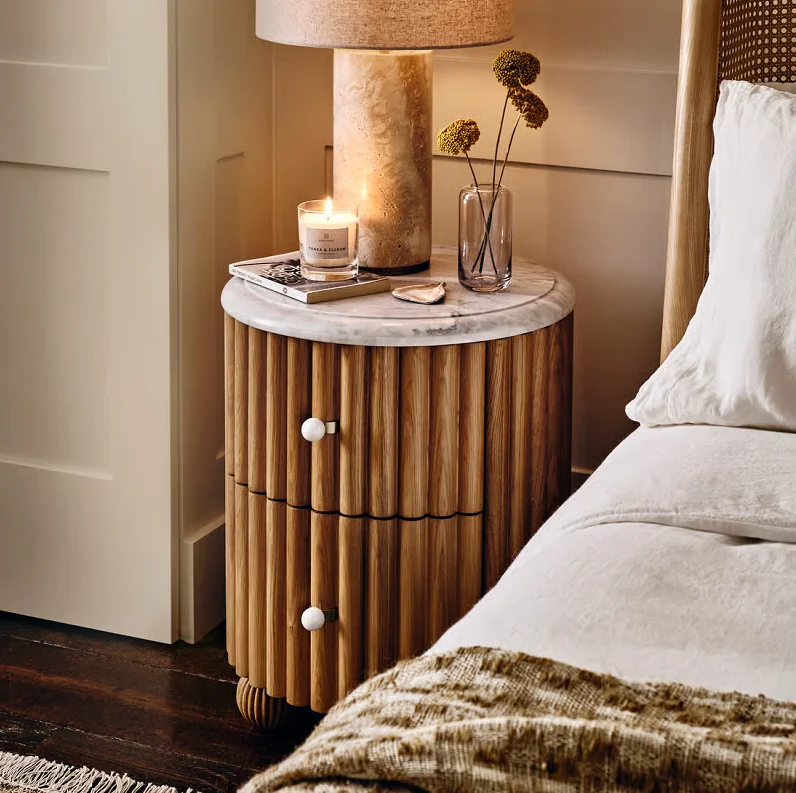 Modern Design Natural Marble Top Wooden Frame Customized Color Beside Table Nightstand for Bedroom