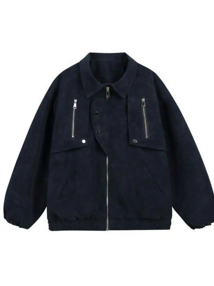 

Retro Leather Jaet Men's American Casual Loose Faionable Zipper Tanned Leather Youth Daily Non-deformable Jaet