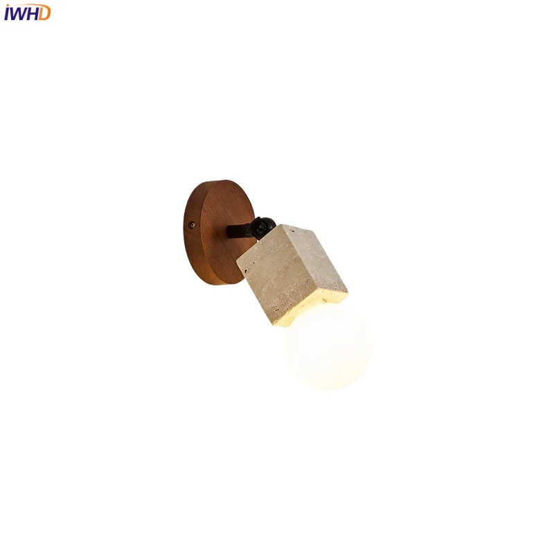 

IWHD White Glass Ball LED Wall Lamp Sconce Balcony Bedroom Living Room Yellow Travertine Wood Interior Stair Light Aplique Pared