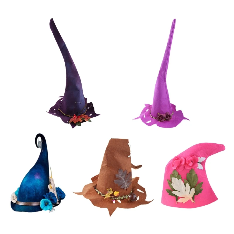 

449B Beautiful Artificial Flower Angled Witch Hat Creative Wizard Hat Popular Halloween Witch Hat Novelty Party Props Decor