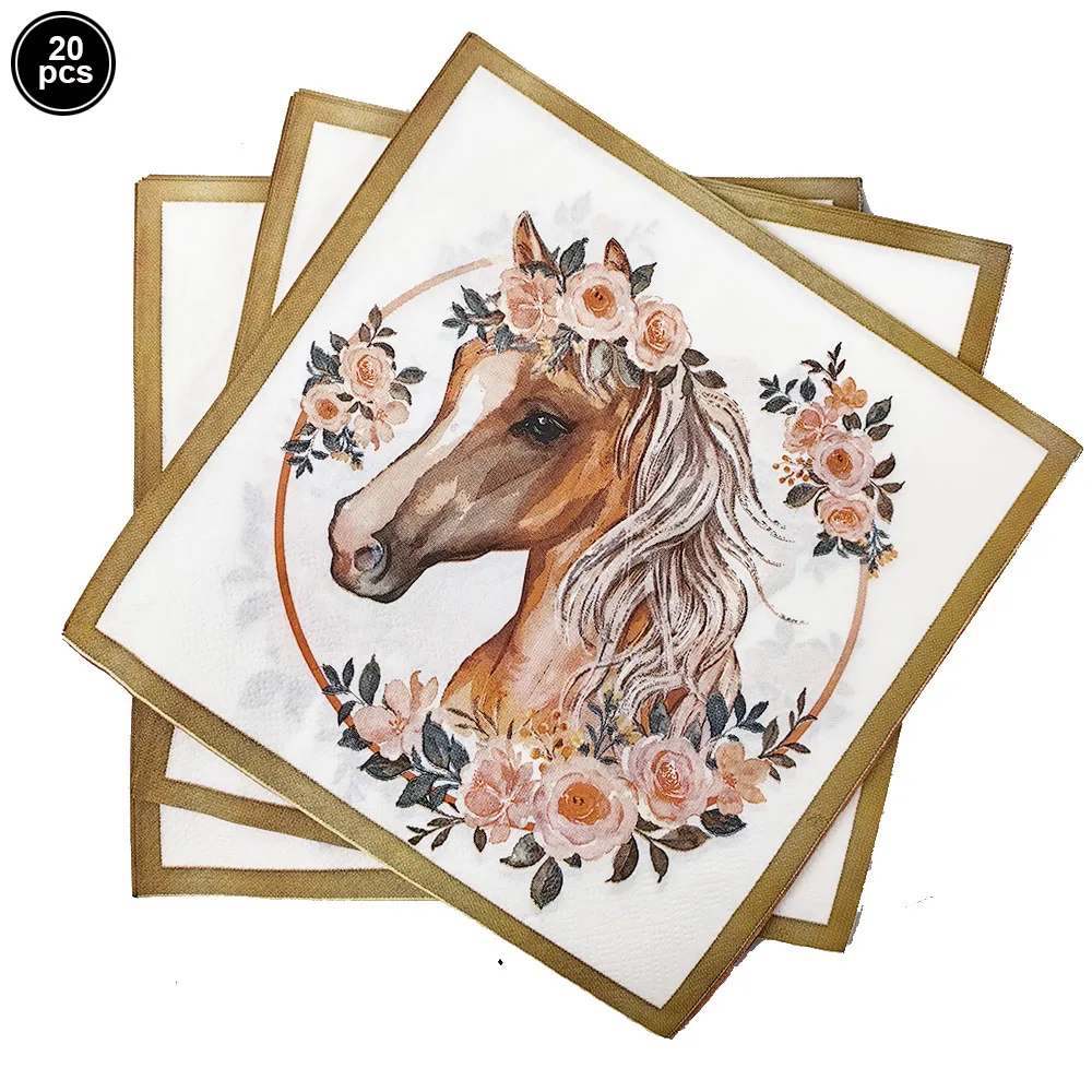 Horse Birthday Party Decorations Gold Horse Birthday Tableware Plates Cups Napkins Western Cowgirl Theme Birthday Party Decors