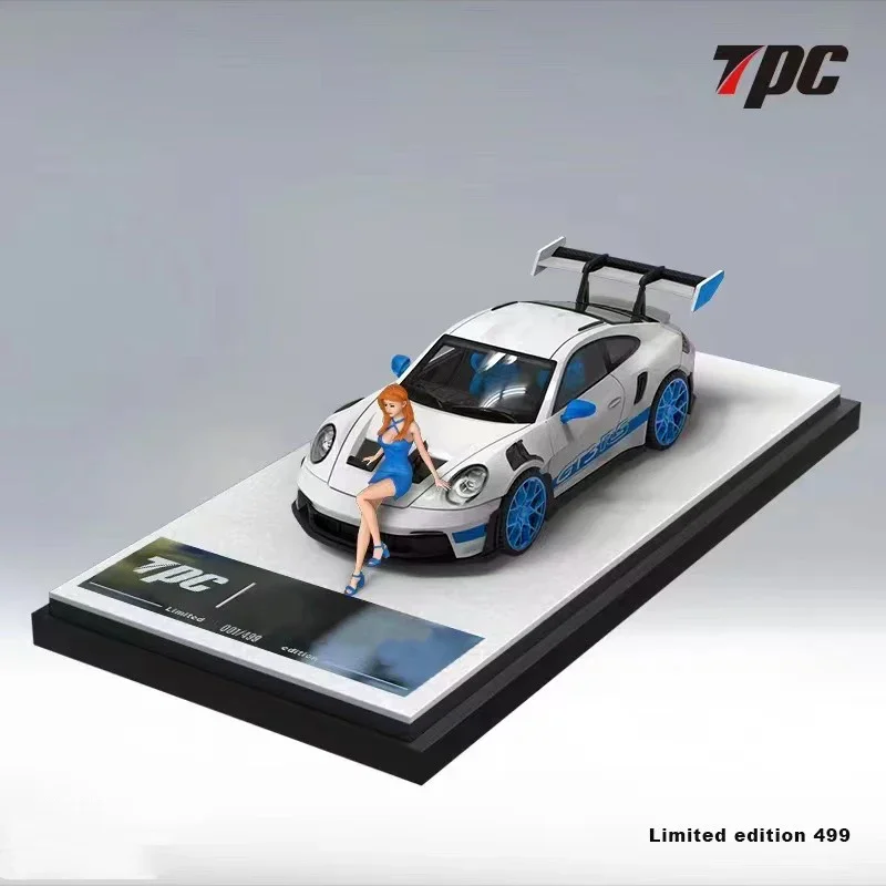 

TPC 1:64 992 GT3RS White Blue Wheel Hub Diecast Diorama Car Model Collection Miniature Toys