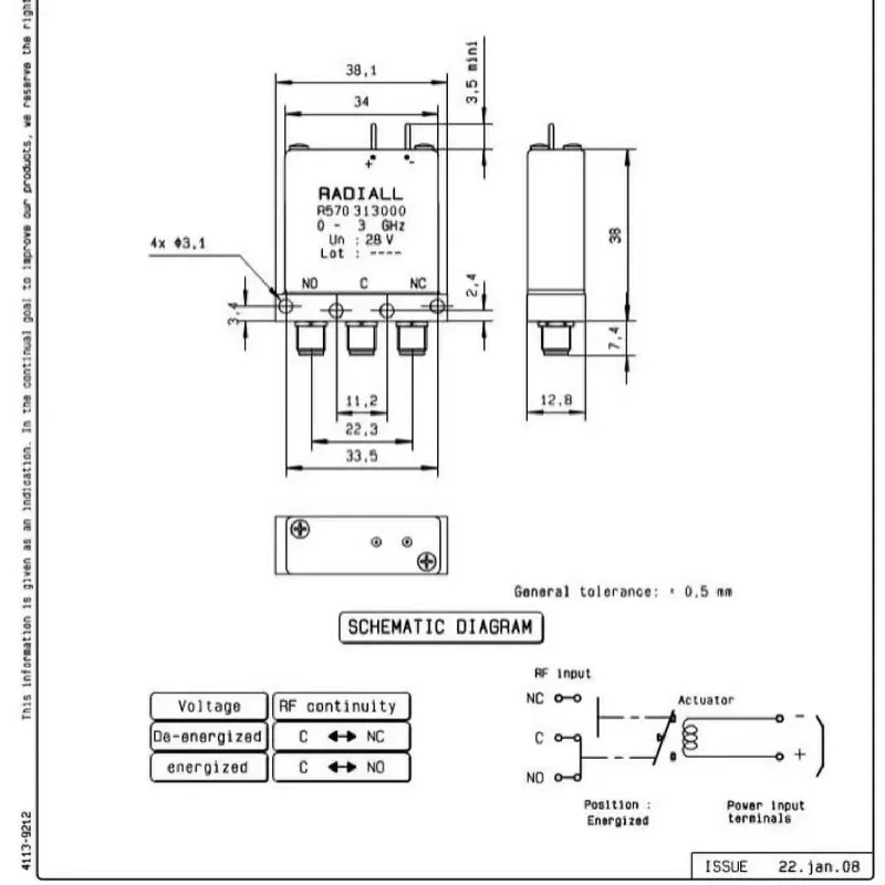 RADIALL R570313000 R570423000 R570315000 3GHz 28V RF SMA RF Coassiale SPDT Interruttore
