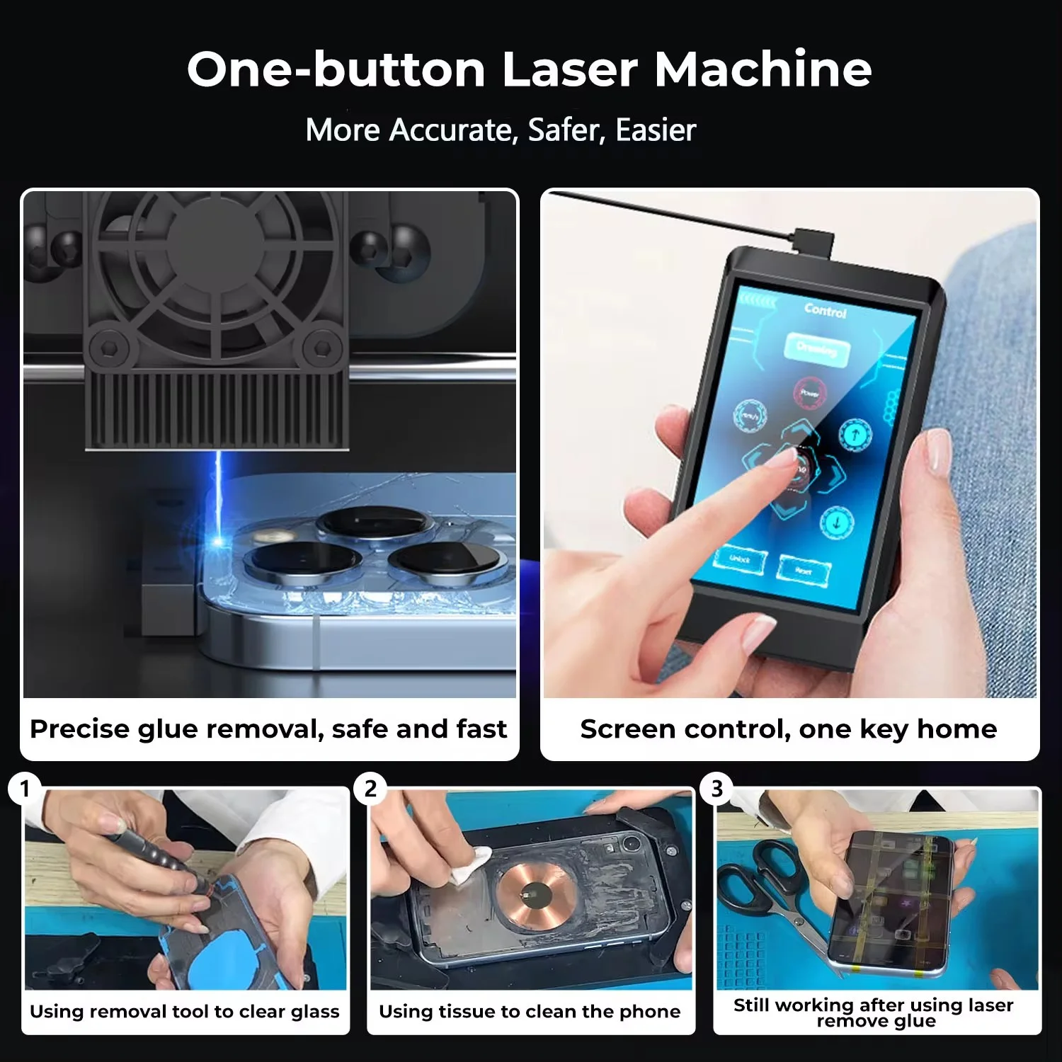 Srwor V2 Laser Machine for iPhone 8G to 15 pro max Back Glass Camera Lens Repair Phone Housing Repair Tools Set with Air Filter