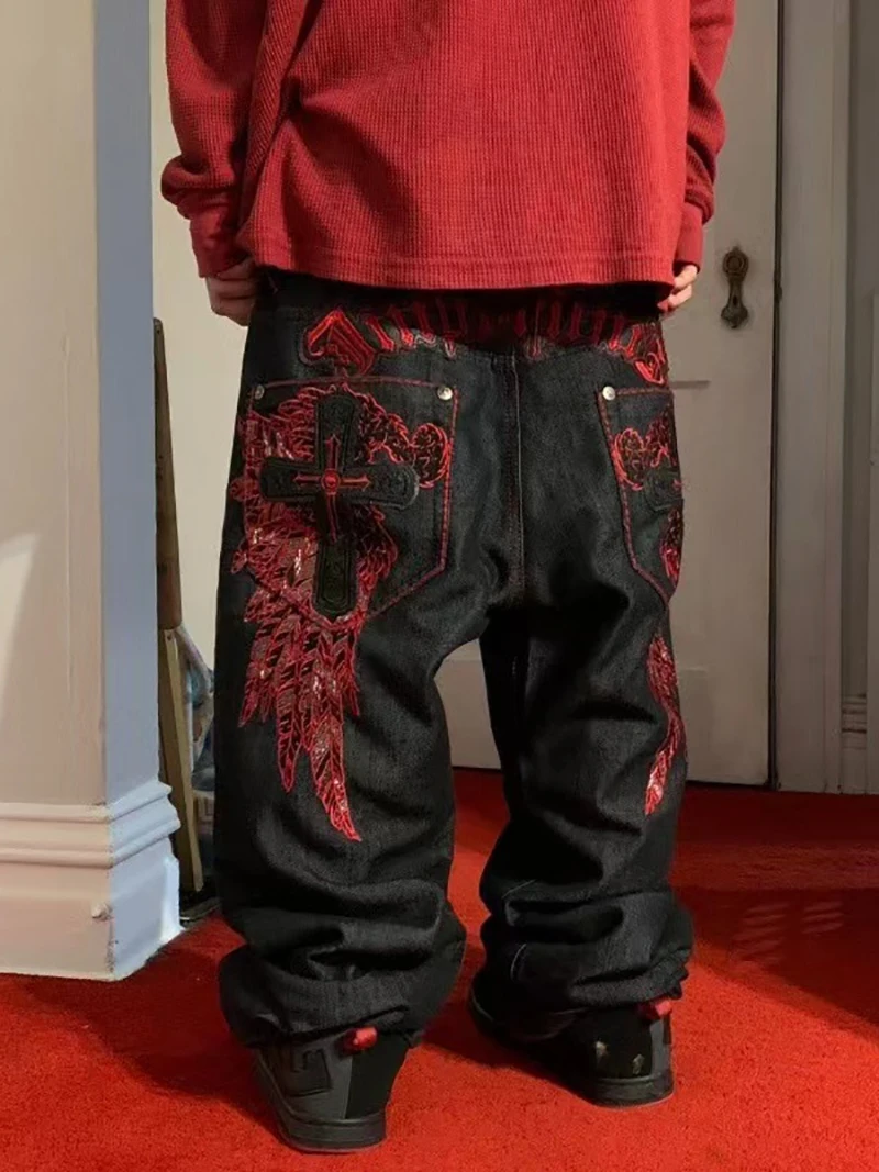 

Y2K Baggy Jeans High Street Spider Embroidered Patch Hip Hop Streetwear Gothic Retro Oversized vintage Unisex Mopping Pants