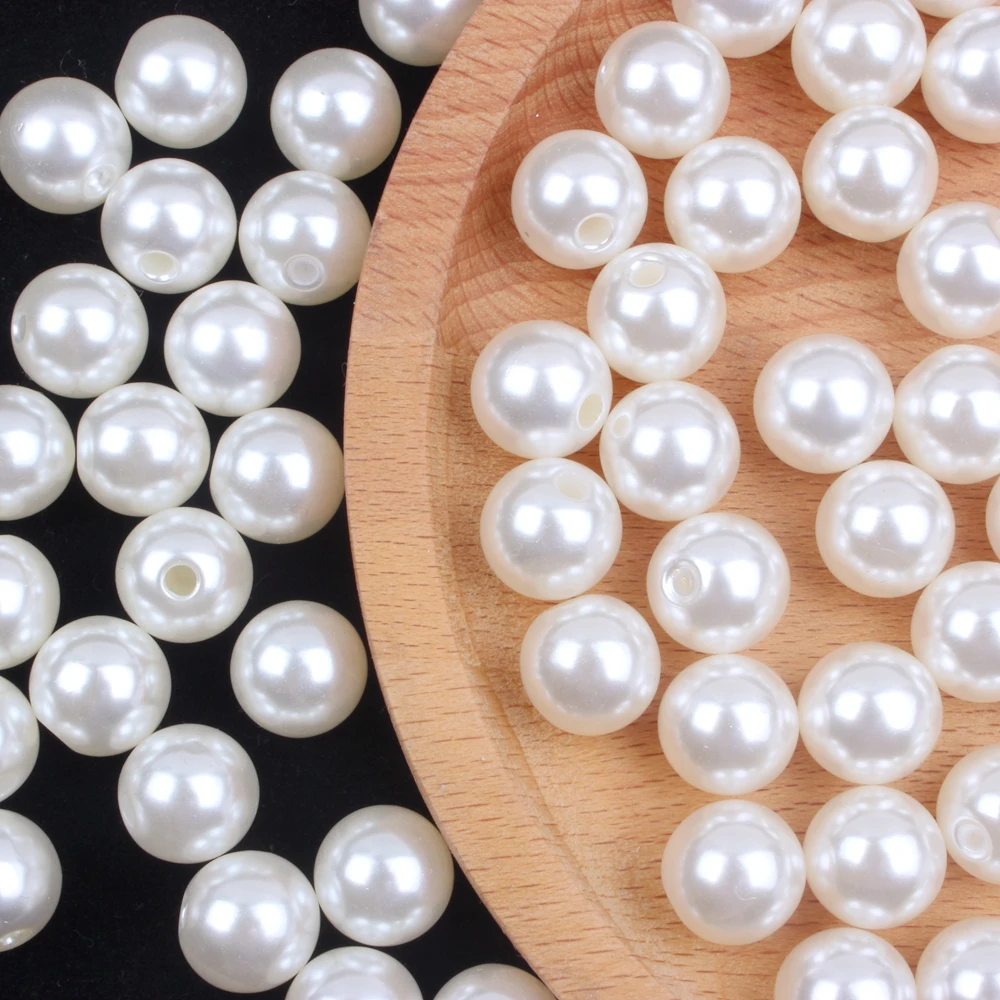 

8-16mm Half Hole High Shine Imitation Pearls For DIY Jewelry Ivory Resin Pearl Beads Round Shape With Big Hole Many Sizes