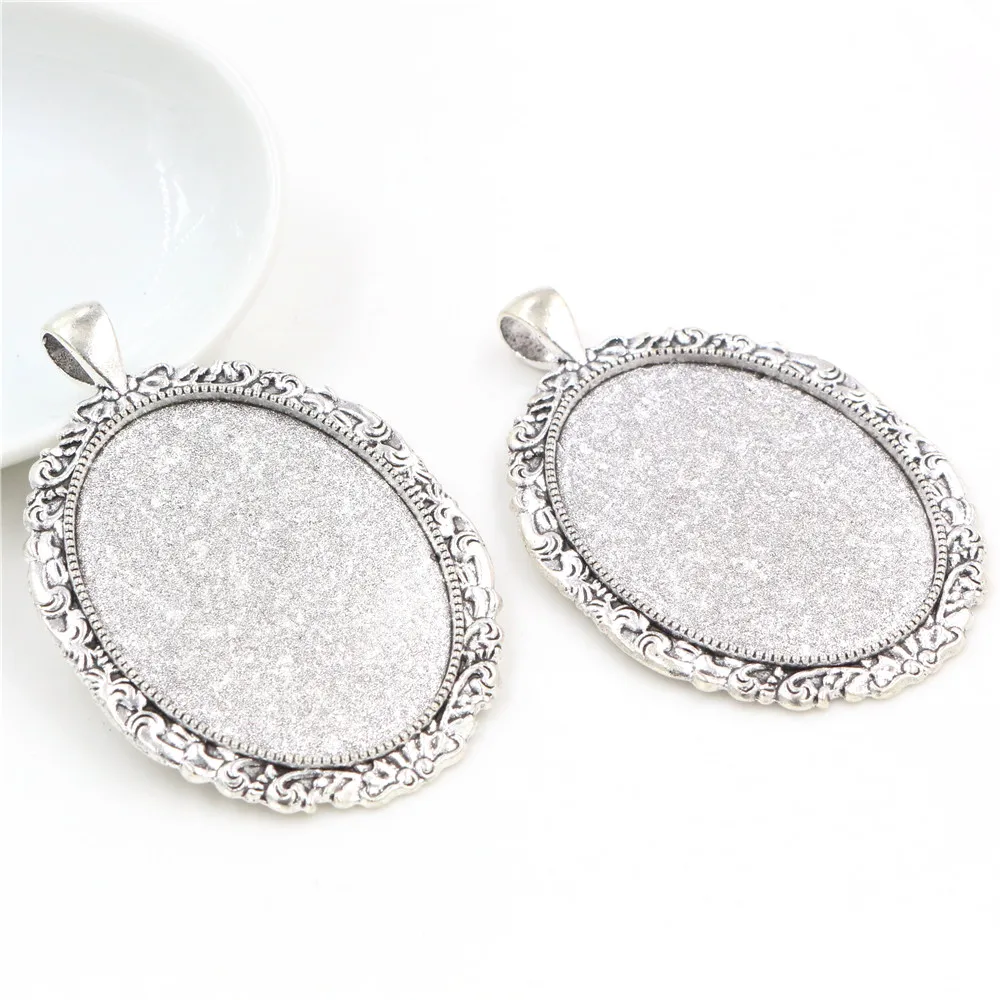 Nowa moda 5 sztuk 30x40mm wewnętrzny rozmiar antyczne srebro czarny i brązowy kwiaty styl Cabochon baza ustawienie Charms wisiorek — zdjęcie 3