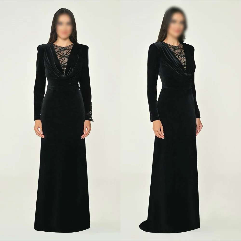 

Customized Pleat Long Sleeves Saudi Arabian Formal Evening Dress Long Dresses Bespoke Occasion Elegant Classic Party Glitter