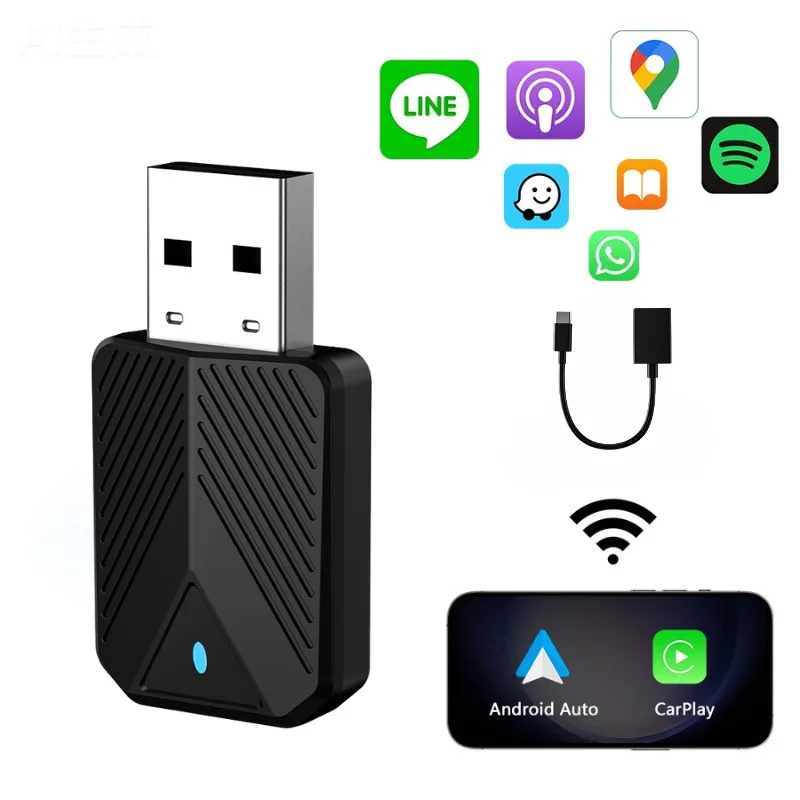 Беспроводной адаптер CarPlay 2025 2 в 1, беспроводной адаптер Carplay Plug & Play, адаптер Carplay и автомобильный беспроводной адаптер Android