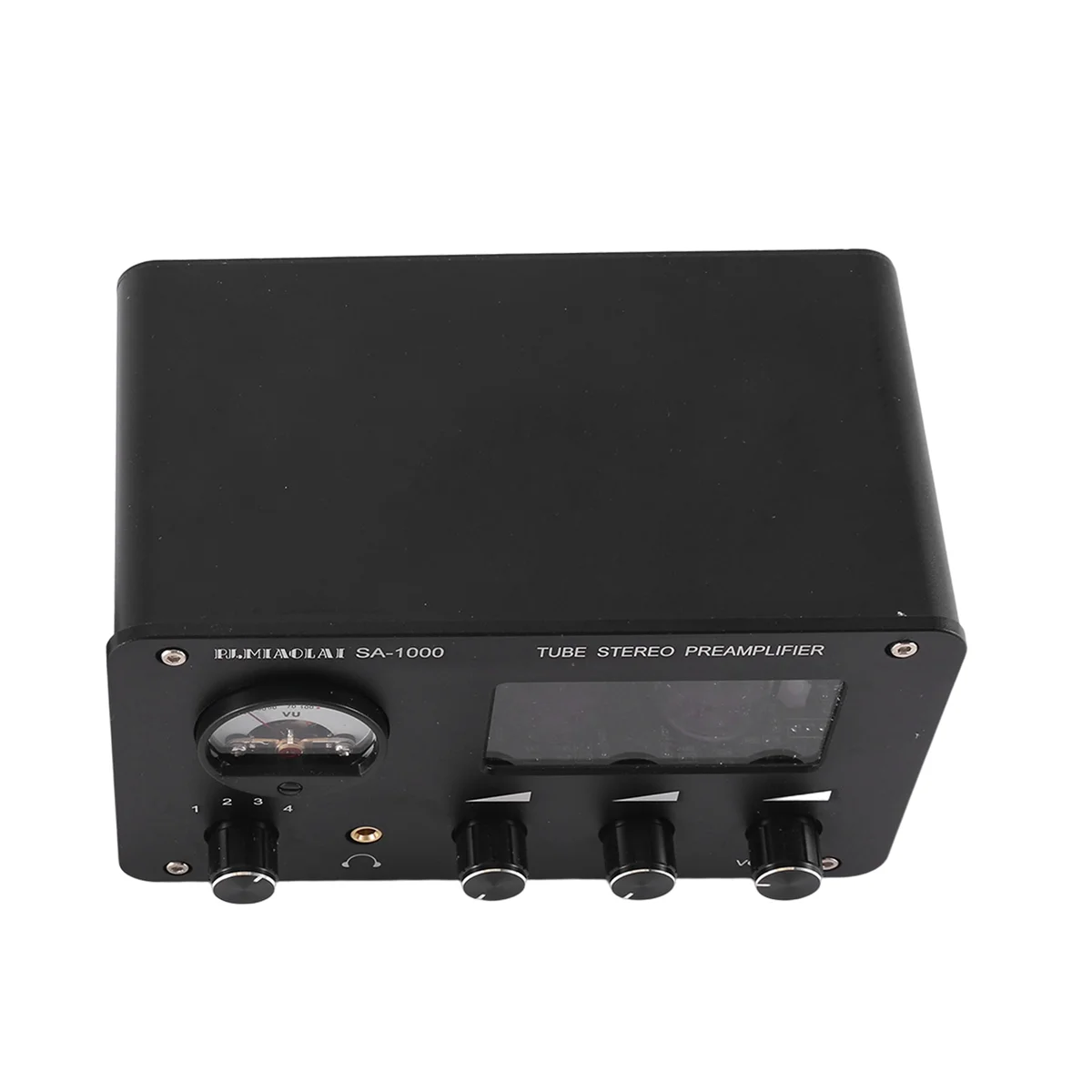 Audiophile Tube Preamp 4-Input 2-Output HIFI Preamp with Built-in VU Level Meter High-Bass Adjustment Amplifier EU Plug