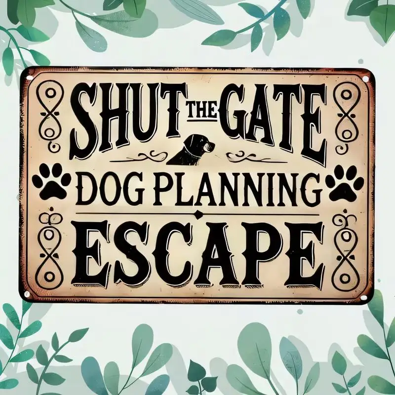 Vintage Iron Shut The Gate Dog Escape Sign - Retro Design with Dog & Paw Prints, Rustic Wall Art for Home, Garden, Yard & Pet Lo