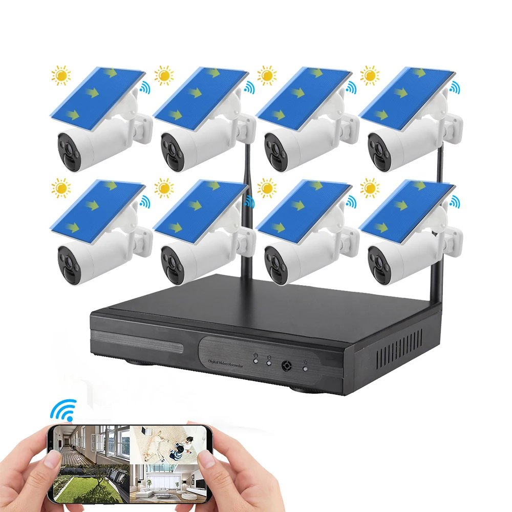 ENSTER Newest Outdoor 8 Channel 3MP Solar Panel Security Cameras Kit