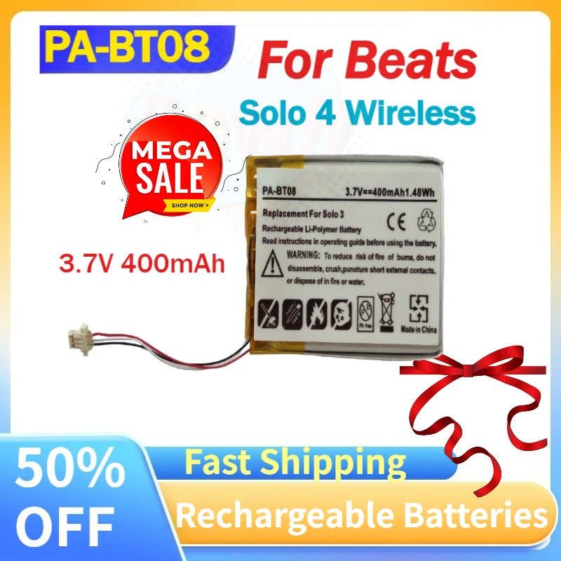 

Аккумулятор Li-ion PA-BT08 3.7V 400mAh для беспроводных наушников Beats Solo 4, аксессуары AEC363535