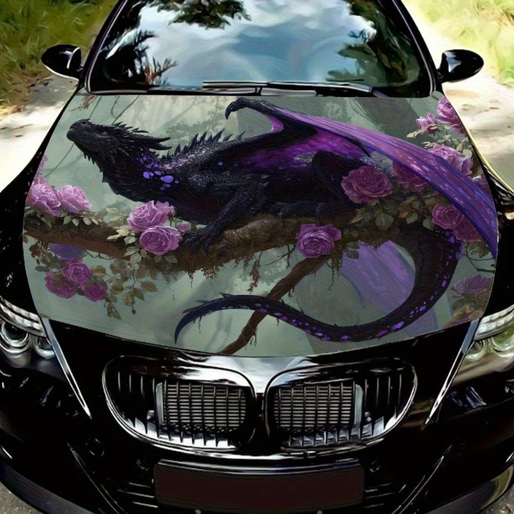 

Purple Winged Black Dragon Pattern Car Stickers, Engine Hood Stickers, Car Parts Accessories, Pattern Packaging, Modified Paint,