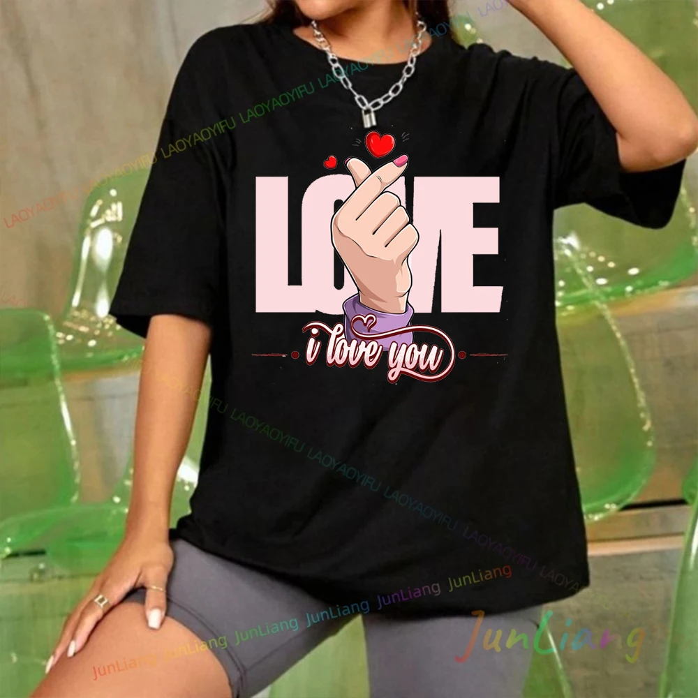 I Love Kpop Finger Heart Graphic T Shirts 1990 Style Y2k Vintage Top 90s Plain Shirt 100% Cotton Tshirt Men's Clothing