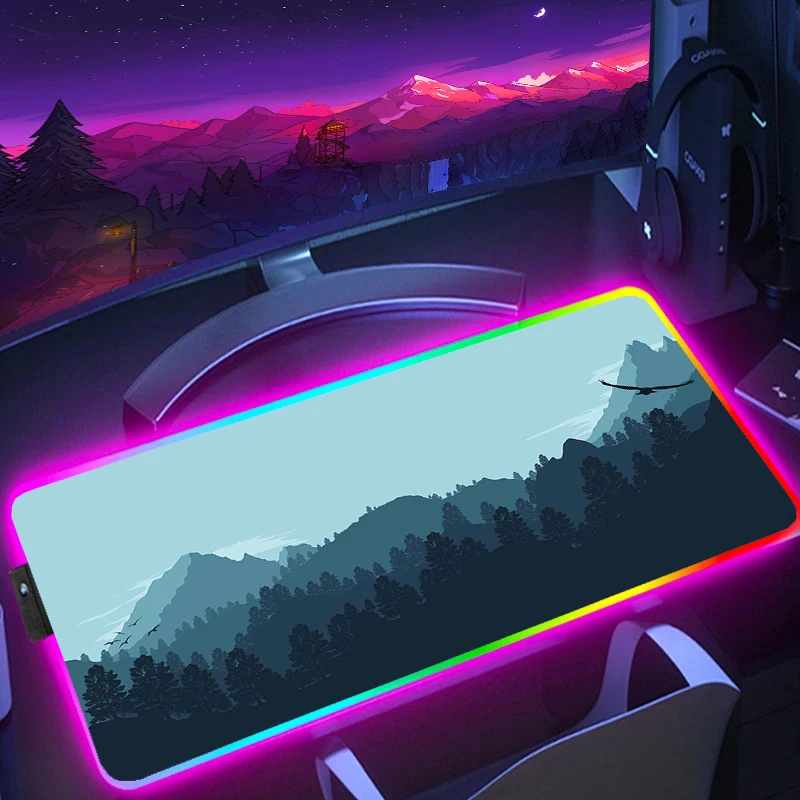 

Colorful Luminous LED Lighting Mouse Pad Firewatch Forest Non-Slip RGB Mousepad Gamer Rubber Mouse Mat Game HD Print Desk Mat XL