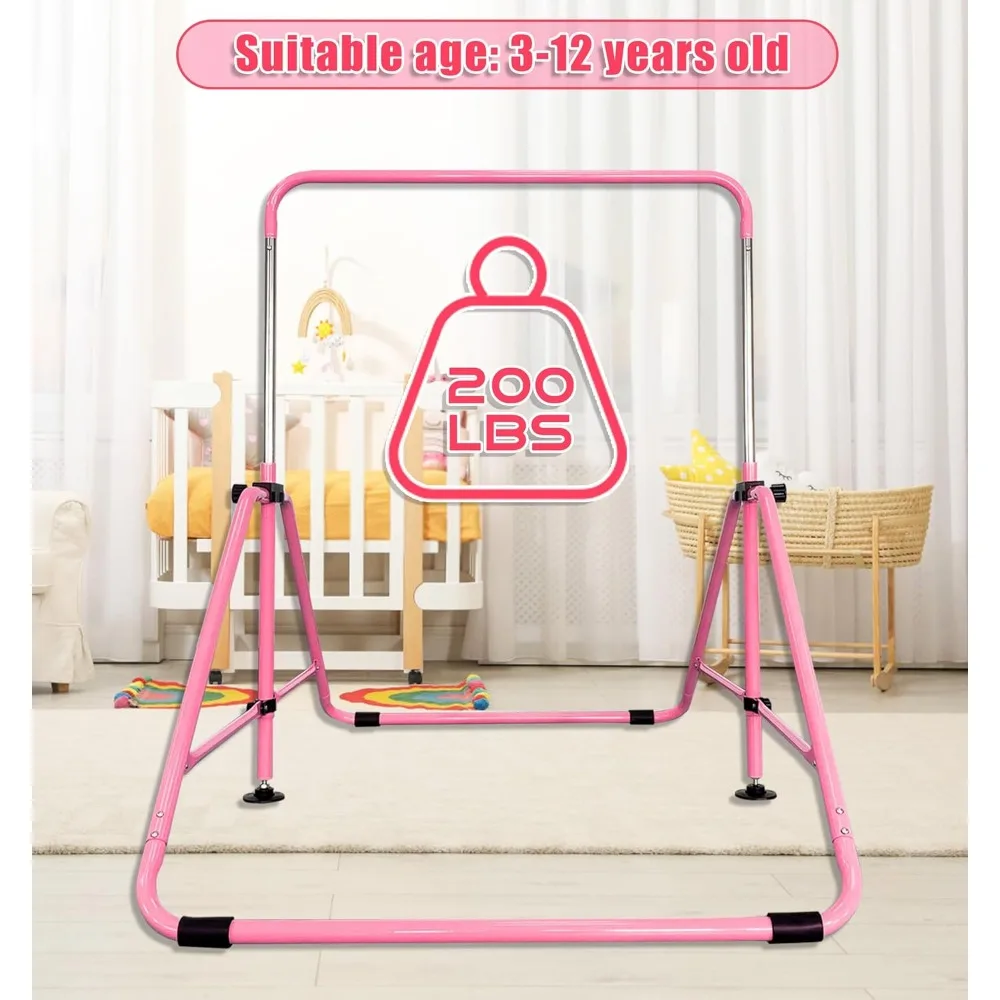 Upgrade Foldable Gymnastic Bar with Mat for Kids Ages 3-12, 200 lbs Weight Capacity, Gymnastic Kip Bar Horizontal Bar for Kids