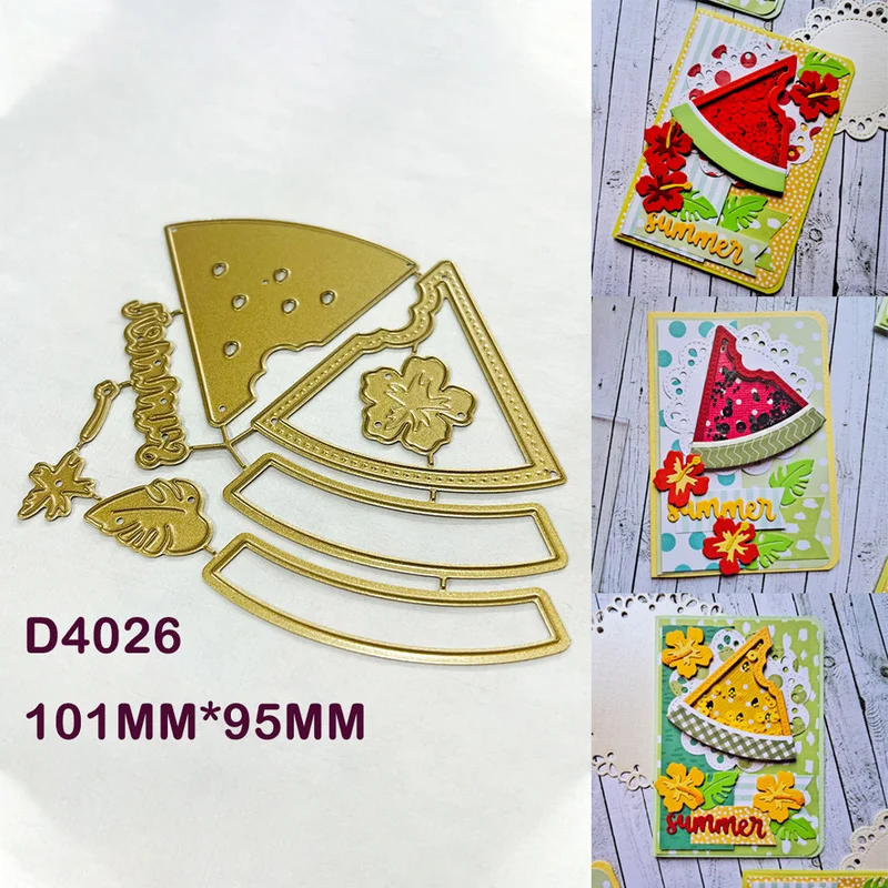 Summer Theme Watermelon Slice Hibiscus Flower Leaf Text Metal Cutting Dies DIY Scrapbooking Greeting Card Handmade Paper Craft
