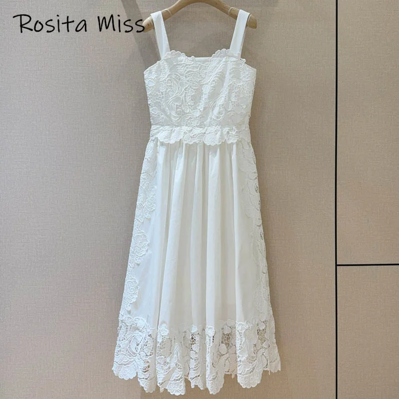 1.2 2025 New Arrives Pure Cotton Lace Embroidery  Hollow Suspender Dress Elegant Sweet High Quality Women's Clothing