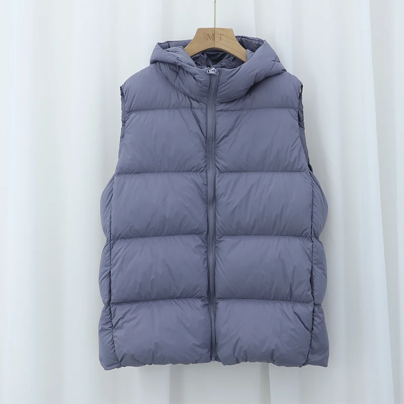 Autunno e inverno nuove signore 2025 piumino d'anatra bianco 90% piumino gilet coreano moda per il tempo libero pendolari madre gilet con cappuccio