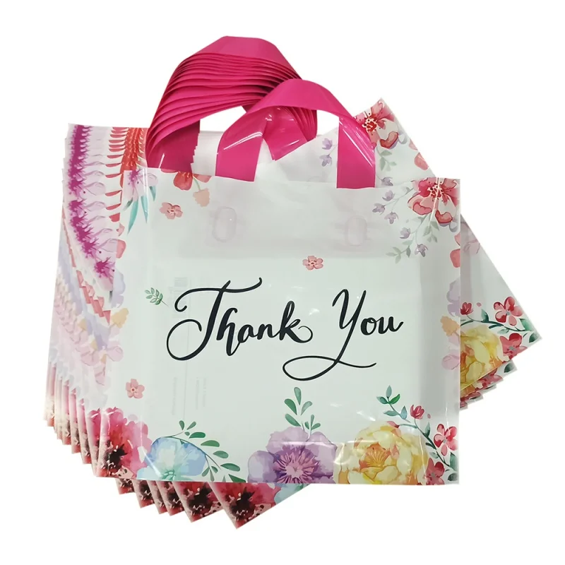 Customized product、Thank You Bags Plastic Shopping Bags with Soft Loop Handle for Retail Stores, Boutiques, Small