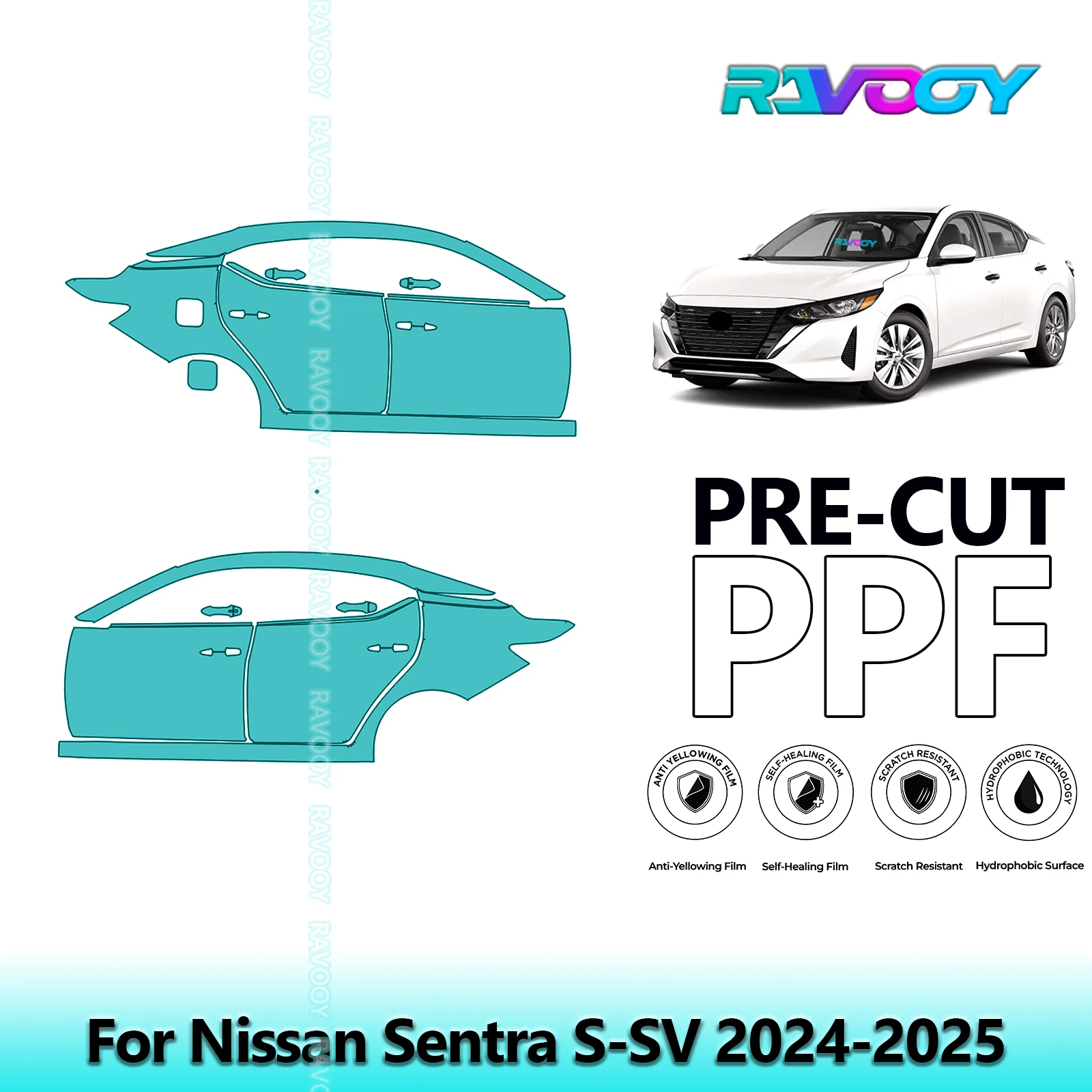 

For Nissan Sentra S-SV 2024-2025 8.5mil Clear Matte Pre-Cut PPF Door & A/B Pillar Kit TPU Paint Protection Film Set
