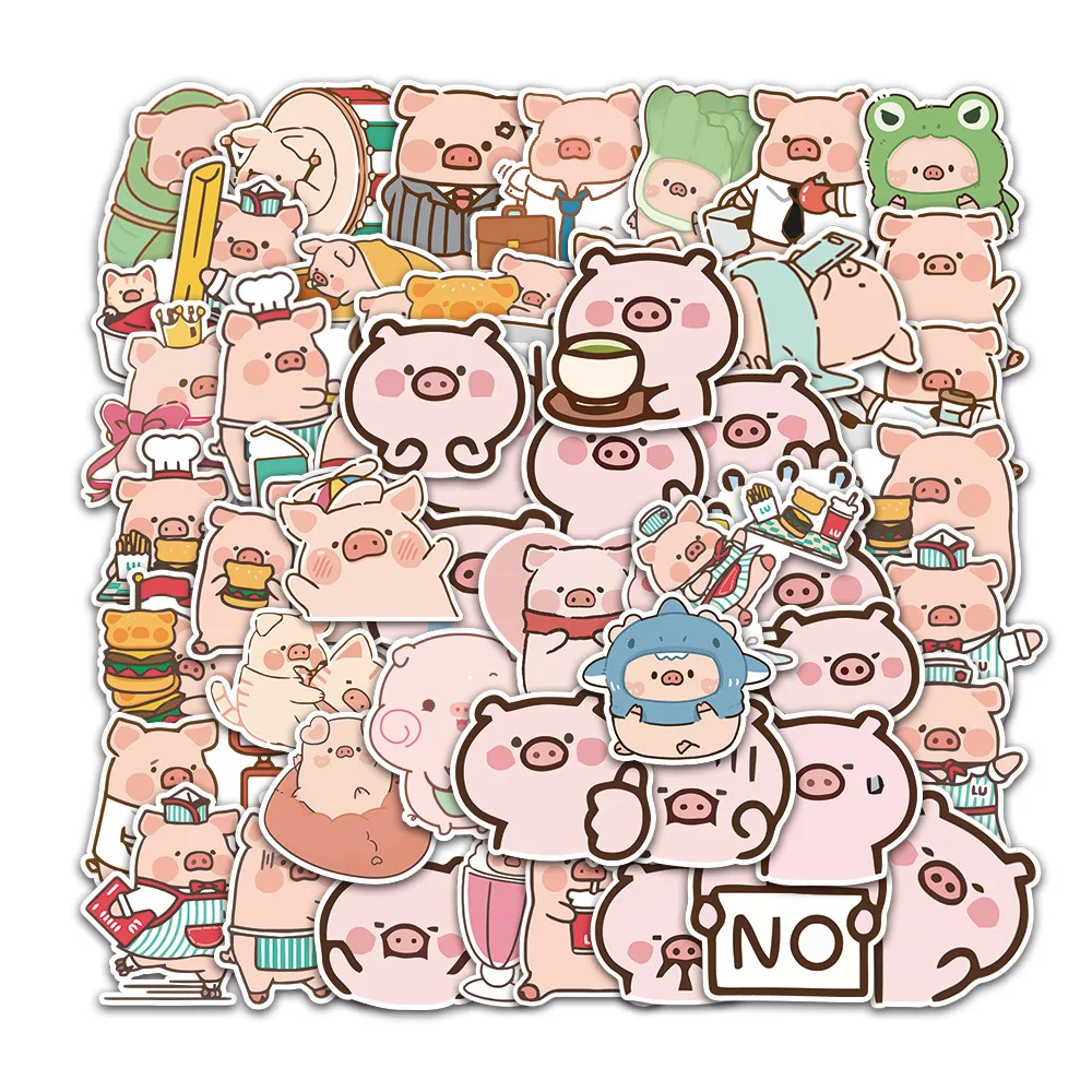 50 Uds. De pegatinas Kawaii Lulu Pig, pegatinas DIY para álbum de recortes, teléfono, equipaje, monopatín, calcomanías de grafiti impermeables