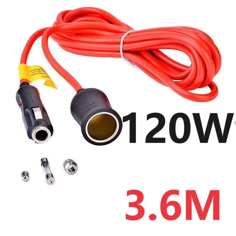 

3.6M 120W Car Plug Cable12V-24V 10A Car Cigarette Lighter Extension Cord Power Cable Female Socket Plug for Car Inflation Pump