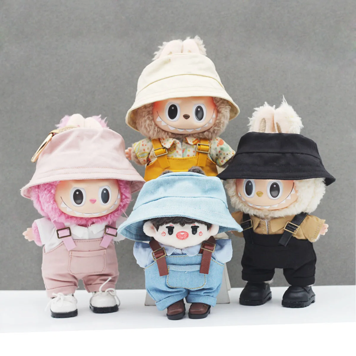 17cm Mini Doll'S Clothes Outfit Accessories For Labubu V1 V2 Striped overalls hats glasses shoes Cool handsome Clothing Gift