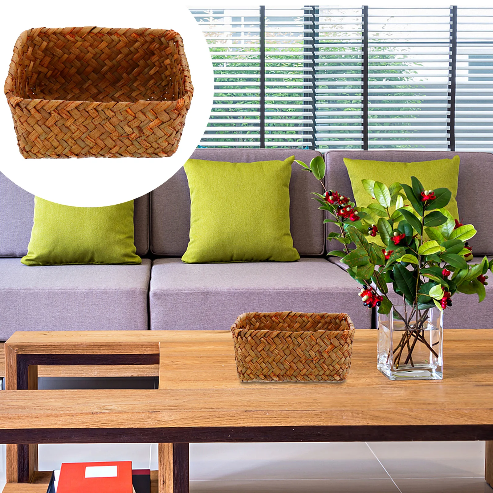 

1Pcs Sea Grass Woven Basket Handmade Storage Container Fruit Vegetable Bread Snack Holder Rustic Style Fruit Basket
