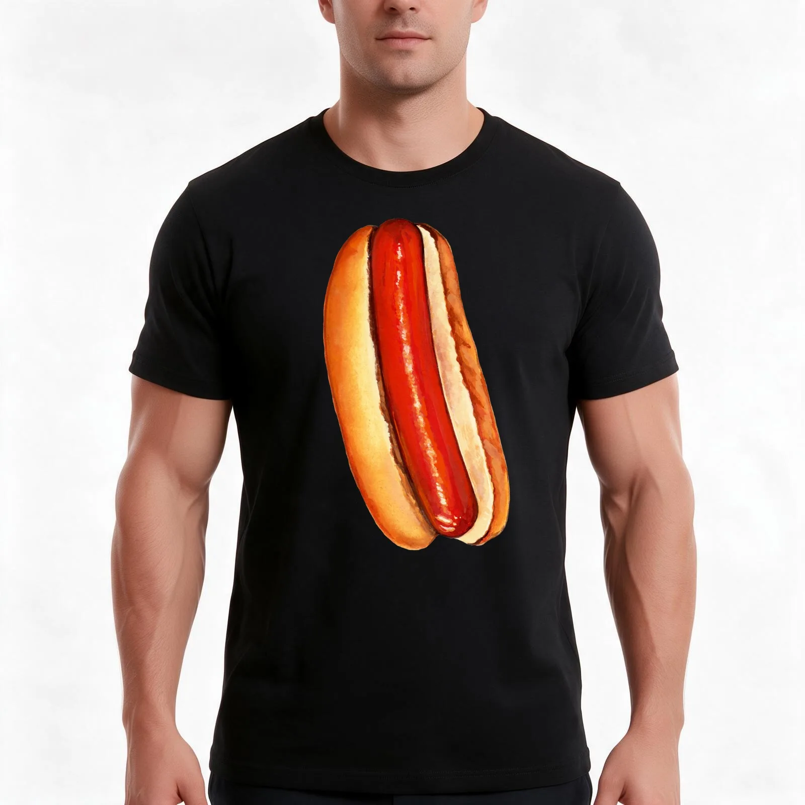 Hot Dog Pattern T-Shirt, Summer Casual Cotton Tee, Oversized Streetwear Tops, Vintage Graphic Print, Loose Fit Short Sleeve