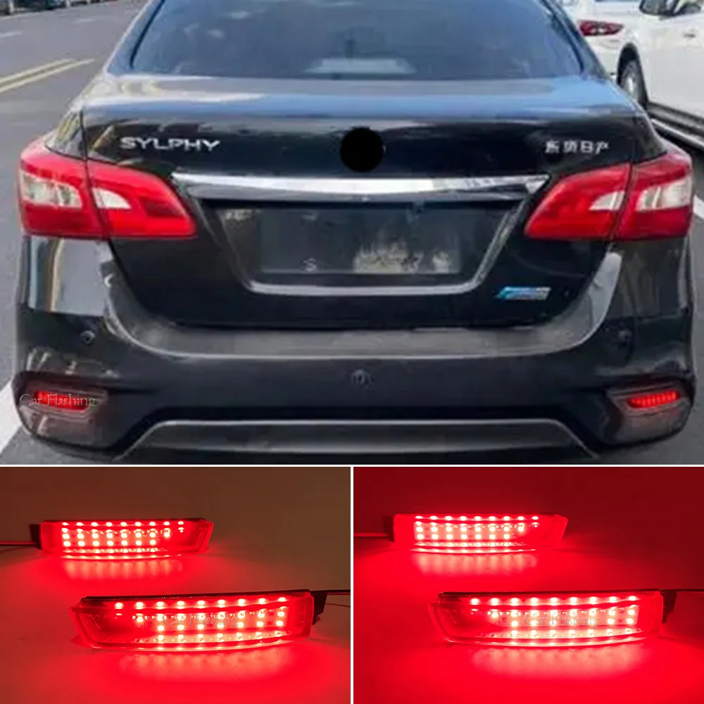 2Pcs LED For Nissan Sentra Sylphy 2012 2013 2014 2015 2016 2017 2018 2019 Car LED Rear Fog Lamp Brake Light Rear Bumper Lamp