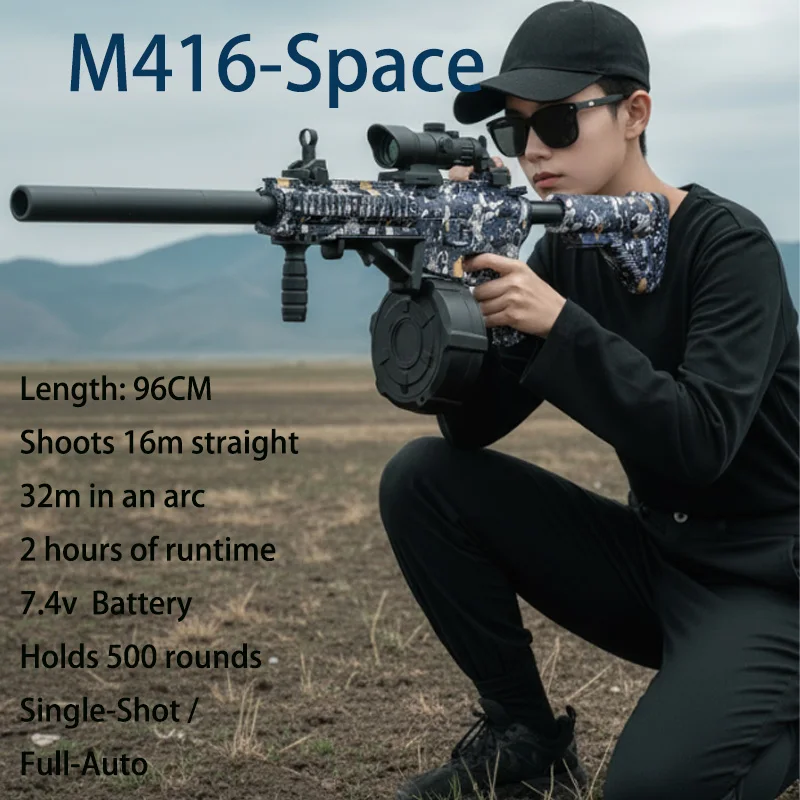 Cadeau parfait pour les garçons et les adolescents! Pistolet jouet Galaxy Gel Ball Blaster - 500 tours pistolet électrique automatique longue portée bataille en plein air amusante