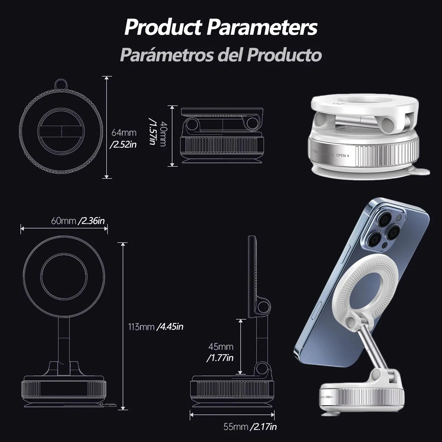 Support de téléphone magnétique sous vide amélioré 2025 pour support de téléphone à ventouse Magsafe, accessoires de camion de voiture pour voiture/bureau/salle de bain